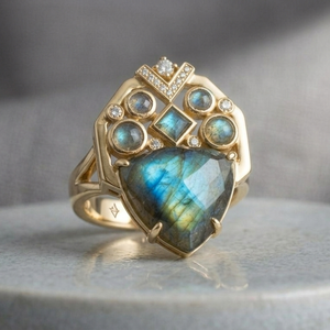 Trendy Top Product 925 Sterling Silver Natural <b>Labradorite</b> <b>Ring</b> 18K Gold Plated US 6 10mm Trillion Cut Factory Supply - Product Image 3