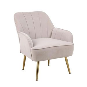 Poltrona Moderna Eco-Friendly in Velluto Beige Stile Mid-Century con Rivestimento in Sherpa, Facile da Montare, per Casa, Ufficio o Centro Commerciale, Adatta per Soggiorno e Camera da Letto - Product Image 3