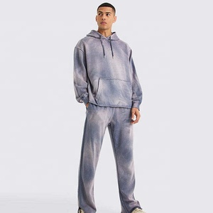 Ensemble survêtement gris tie-dye pour homme, coupe ample, sweat-shirt et pantalon décontractés avec poches latérales, en coton respirant - Product Image 1