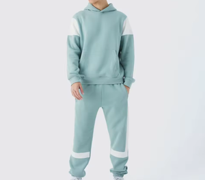 ชุดวอร์มมีฮู้ดแบบมีแผงตัดกันสำหรับผู้ชาย ชุดลำลองสองชิ้น เสื้อสเวตเชิ้ตและกางเกงจ็อกเกอร์ - Product Image 1