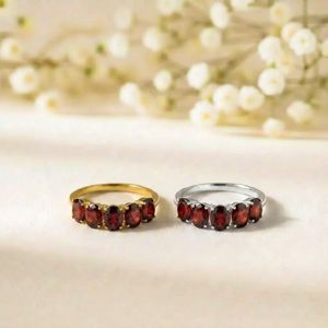 Natural Red <b>Garnet</b> Oval Cut <b>Ring</b> Handmade 925 Sterling <b>Silver</b> 18K Gold Filled Slim Stackable Gemstone <b>Ring</b> for Women - Product Image 3