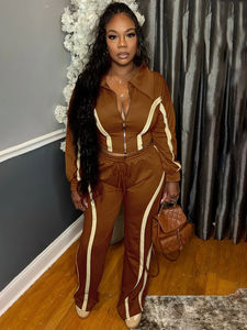 Women’s 2 Piece Tracksuit Set Stripe Patchwork Zip Lapel Crop Jacket Drawstring <b>Pants</b> Casual Sporty Matching Outfit - Product Image 2