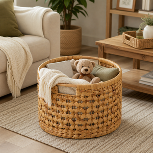 Best Selling Water Hyacinth Laundry <b>Basket</b> Wholesale Natural Woven <b>Hamper</b> Handmade Storage Organizer Factory Direct Supplier - Product Image 2