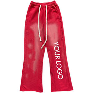 Custom Logo Flared Sweatpants Women's Loose Fit Drawstring Waist Casual Pants Heat Transfer Print Red Black Full Length - Product Image 2