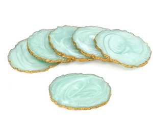 Turquoise Resin <b>Coasters</b> with <b>Gold</b> Edge Square Shape Glam Modern Design Handmade Non Slip Mats & Pads - Product Image 4