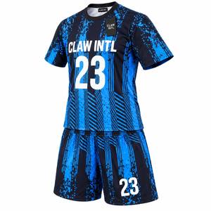 Kit de maillot de football en gros bleu noir uni sublimé 100% polyester anti-humidité respirant séchage rapide protection UV - Product Image 3
