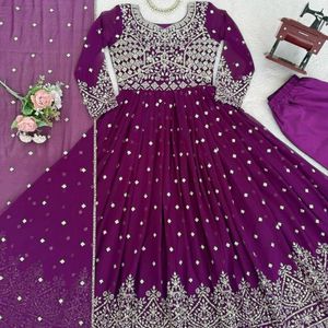 Embroidered Anarkali Dress Set <b>Sequin</b> Thread Detail Traditional Indian Pakistani <b>Top</b> and Dupatta for Wedding <b>Party</b> - Product Image 3