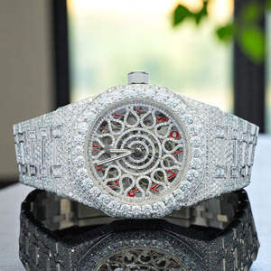 Montre automatique de luxe pour homme en acier inoxydable, entièrement sertie de diamants, avec chiffres arabes rouges, mouvement automatique, cadeau tendance - Product Image 1