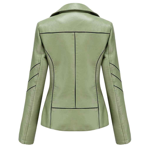 Chaqueta de Motociclista de Cuero PU Verde para Mujer, con Cuello Plegable y Cierre de Cremallera, Chaqueta de Cuero a la Moda - Product Image 6