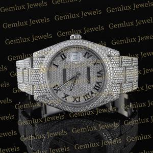 Luxury Wear Pass Tester Diamond Full White Auto Date Roman Dial D VVS Fully Iced Out Moissanite Diamond Hip Hop <b>Watch</b> For Men - Product Image 2