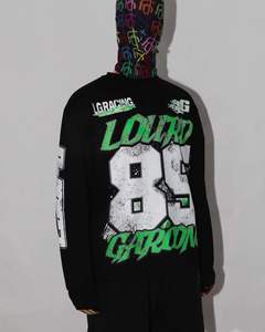 T-shirt en coton surdimensionné délavé à l'acide personnalisé OEM pour hommes, à manches longues double couche, imprimé sérigraphié, livraison rapide - Product Image 5