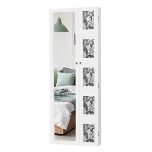 Armoire miroir murale en bois blanc, miroir non intégral avec rangement multi-niveaux et cadre photo pour organiser les bijoux - Product Image 5