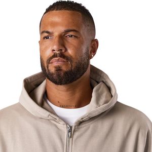 Mens Beige Relaxed Fit Full <b>Zip</b> Hoodie Casual Fleece <b>Zip</b> <b>Up</b> <b>Jacket</b> Athletic Gymwear Streetwear Long Sleeve Hooded Sweatshirt - Product Image 3