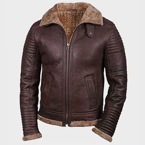 Men's Gothic Style Shearling Leather Jacket High Quality Custom Design Breathable Winter Warm Jacket Zipper Closure Plus Size - Product Image 1