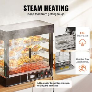 Espositore Riscaldato per Alimenti a 3 Ripiani, 1200W, Luce Regolabile, Controllo Manuale della Temperatura 86-185°F - Product Image 4