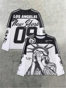 Men's Number Graphic Long Sleeve Jersey Shirts Oversized <b>Y2K</b> Round Neck 2 in 1 T-Shirts Streetwear <b>Top</b> - Product Image 3