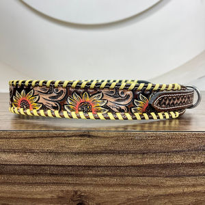 Nouveau collier de chien de tournesol en cuir véritable personnalisé usiné à la main, laisse et laisse de circulation 3 pièces ensembles combinés accessoires pour chiens - Product Image 6