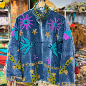 Chaqueta de algodón Suzani hecha a mano en India, chaqueta corta bordada a mano, abrigo unisex, chaqueta corta Suzani hecha a mano - Product Image 3