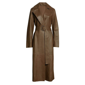 Unisex Long Real Leather Trench <b>Coat</b> Stand Collar Zipper Closure <b>Thick</b> Warm <b>Winter</b> Outerwear Solid Color Casual Embroidered - Product Image 6