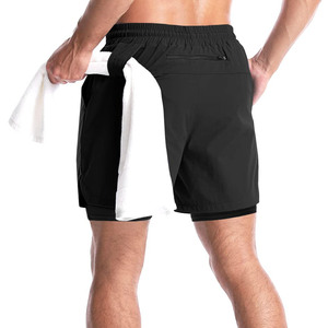 Shorts de jogging décontractés pour hommes de qualité supérieure, en tissu léger extensible, avec logo personnalisé, coupe ample plissée. - Product Image 2