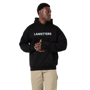 Sweat à capuche personnalisé pour homme, coupe classique, imprimé lettres horizontales à l'avant et verticales à l'arrière, style streetwear, 100% coton - Product Image 1