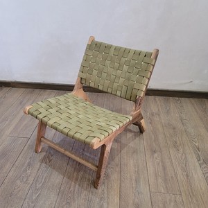 Silla de Comedor Moderna de Madera Maciza Artesanal Marroquí, Estructura de Madera Hecha a Mano, Asiento de Cuero Tejido a Mano, Muebles de Comedor para Apartamento - Product Image 3
