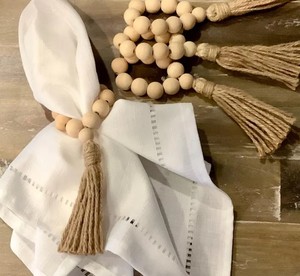 Juego de 4 servilleteros, servilleteros estilo boho, servilleteros hechos a mano con madera y cuerda, populares y más vendidos. - Product Image 1