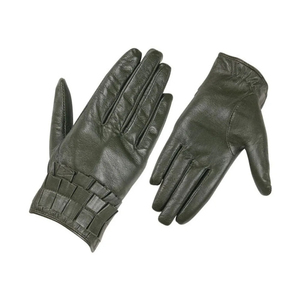 Guantes de Conducción de Cuero Verde Oliva para Mujer, Guantes de Invierno con Puño Tejido y Protección Completa para los Dedos - Product Image 2