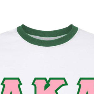 T-shirt décontracté à col rond et manches courtes AKA, avec lettrage et imprimé appliqué AKA, blanc et vert, pour sororité - Product Image 4