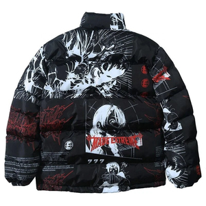 Blouson matelassé imprimé pour homme, coupe oversize, coupe-vent tendance avec lettres imprimées, style vintage, hip-hop, chaud, type bomber - Product Image 4
