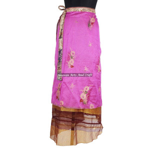 Jupe portefeuille réversible en soie pour femme, taille unique, style sari magique, vintage indien, bohème - Product Image 1