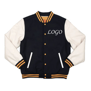Veste universitaire marine et blanche pour homme avec bordure orange, col rabattu, style preppy, vêtement d'automne - Product Image 1