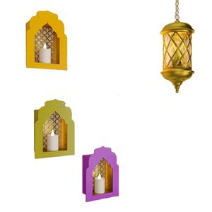 Multicolor Art Deco Wood & MDF Jharokha Jali Candle Holder Diwali Home <b>Decoration</b> <b>Wall</b> Hanging <b>Party</b> Wedding Decor - Product Image 3