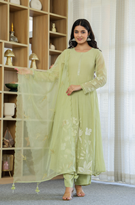 Indian Ethnic Wear Women Chanderi Silk Outfit Dupatta Set for Office Wear Party Comfortable Kurta Suit Set - Product Image 5