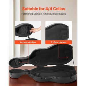 Estuche de Violonchelo de Fibra de Carbono Compuesta de Tamaño Completo 4/4, Ligero y Portátil, con Forro de Felpa y Correa Doble para el Hombro, para Músicos - Product Image 3