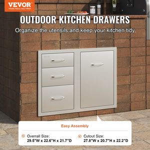 Porta di Accesso per Cucina Esterna e Combinazione Cassetti Tripli 75 cm L x 57,5 cm A x 55 cm P, Cassetto Porta Propano, Contenitore Regolabile - Product Image 2