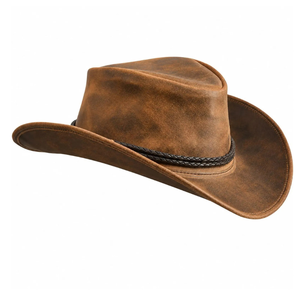Custom Logo Premium Genuine Leather Cowboy <b>Hat</b> Vintage Distressed <b>Western</b> Outback <b>Hat</b> Men Outdoor Bush <b>Hat</b> OEM Manufacturer - Product Image 4
