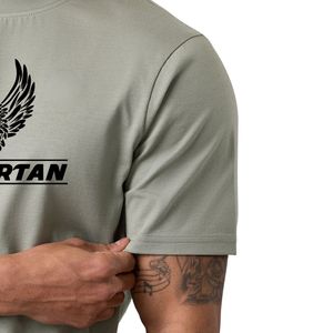 T-shirt imprimé en coton vert sauge pour homme, coupe classique, col rond, manches courtes, décontracté, respirant, streetwear, été - Product Image 3