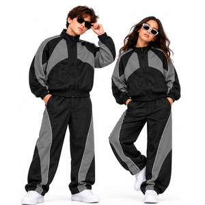 Wholesale Kids Windbreaker Tracksuit Set <b>Black</b> Gray Color Block Zip Up Jacket <b>Jogger</b> 2 Piece Boys <b>Girls</b> Streetwear Sportswear - Product Image 1