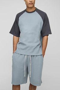 Ensemble de survêtement 2 pièces pour homme en 100 % coton, avec logo brodé personnalisé, imprimé, grandes tailles, et blocs de couleur - Product Image 3