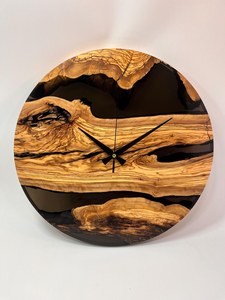 <b>Black</b> Epoxy & Olive Wood <b>Wall</b> <b>Clock</b>: Handmade Silent Art Decor - Product Image 6