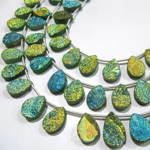 Natural Titanium Coated Agate Green Druzy Pear Shape Beads Strand <b>10</b> <b>Inches</b> Long - Product Image 3