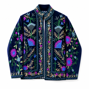 <b>Women</b> Finished Embroidered <b>Velvet</b> Eco-Friendly <b>Jacket</b> Floral Suzani Quilted Coat Full Sleeve Stand Collar Summer Autumn Winter - Product Image 1