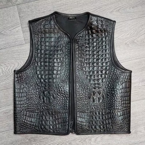 Chaleco de Motocicleta Personalizado de Cuero Genuino con Grabado de Cocodrilo para Hombre, Negro, con Cierre Frontal, Estilo Biker, de Lujo - Product Image 1