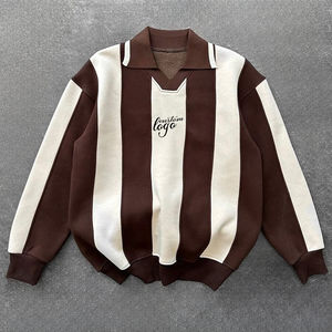 Camiseta Polo de Manga Larga para Hombre con Rayas de Color en Contraste, Corte Holgado, Estilo Fútbol, Tejido de Punto, Logotipo Bordado Personalizado - Product Image 3