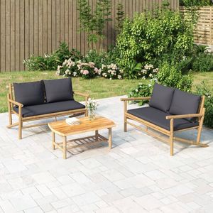 Ensemble de salon de jardin gris foncé avec bambou naturel pour l'aménagement extérieur - Product Image 1