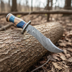 Couteau de camping Bowie personnalisé en acier damas forgé à la main, manche en bois et résine, support OEM DIY, étui tactique en cuir de 17 pouces - Product Image 5