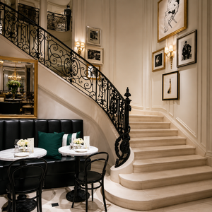 Luxury Black Wrought Iron Curved Stair Railing Ornate Scroll Balustrade for Hotel Lounge Villa Mansion Decor - Product Image 1