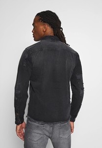 Veste en jean slim déchirée pour homme, noire, non doublée, délavée, ourlet effiloché, col rabattu, manches classiques, décontractée, printemps, style vintage, fermeture avant - Product Image 2