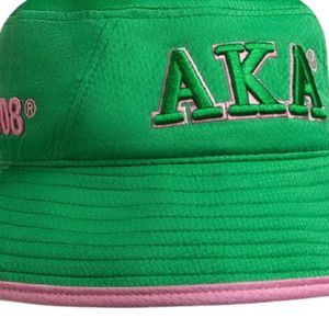 AKA Forest Green & Light Pink Raised 3D Embroidered <b>Bucket</b> <b>Hat</b> <b>Reversible</b> Greek Sorority Cap OEM ODM Wholesale - Product Image 4